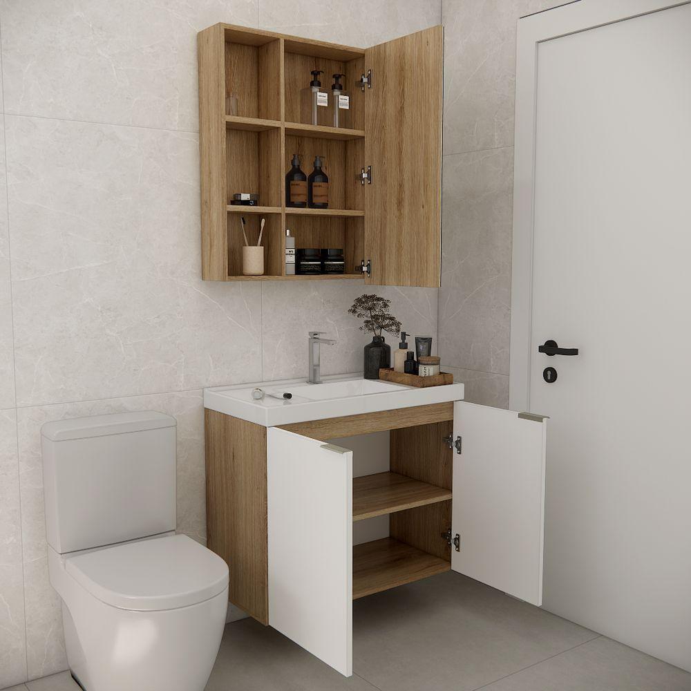 Conjunto De Banheiro Sem Cuba Vittare 80cm Estilare CNJ5005 Carvalho-branco - 4