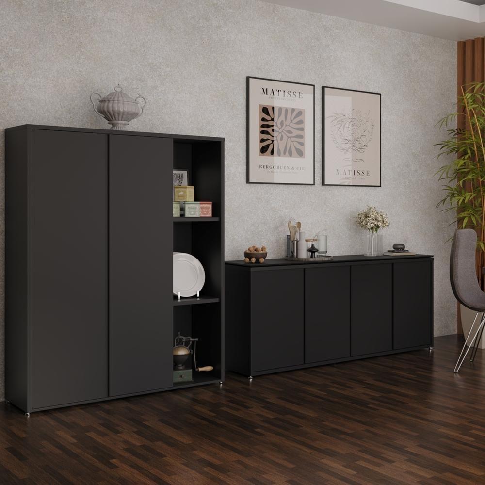 Conjunto De Escritório 2 Peças Armário Livreiro E Balcão Tun - Preto Preto - 8