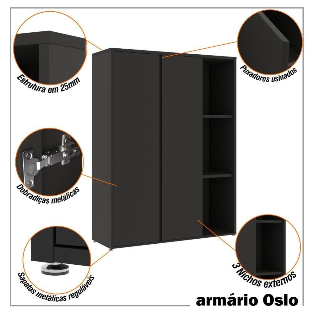 Conjunto De Escritório 2 Peças Armário Livreiro E Balcão Tun - Preto Preto - 9