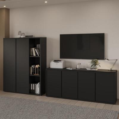 Conjunto De Escritório 2 Peças Armário Livreiro E Balcão Tun - Preto Preto