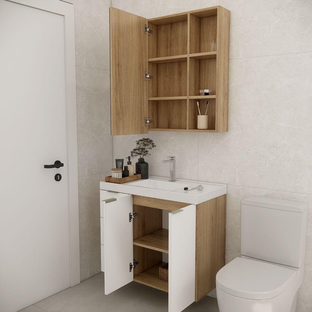 Conjunto De Banheiro Com Cuba Vittare 80cm Estilare CNJ5007 Carvalho-branco Gaveta Esquerda - 7