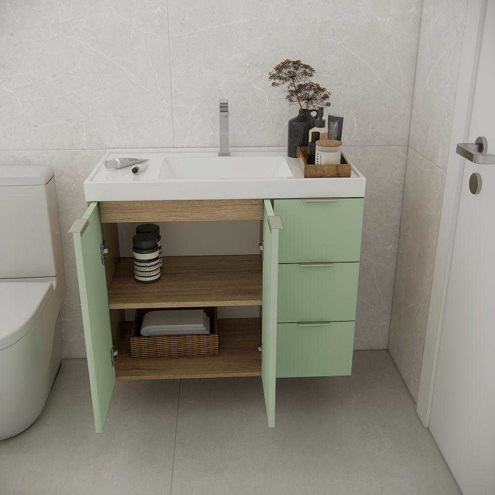 Conjunto De Banheiro Com Cuba Vittare 80cm Estilare CNJ5006 Carvalho-verde Gaveta Direita - 5