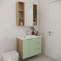 Conjunto De Banheiro Com Cuba Vittare 80cm Estilare CNJ5006 Carvalho-verde Gaveta Direita - 1