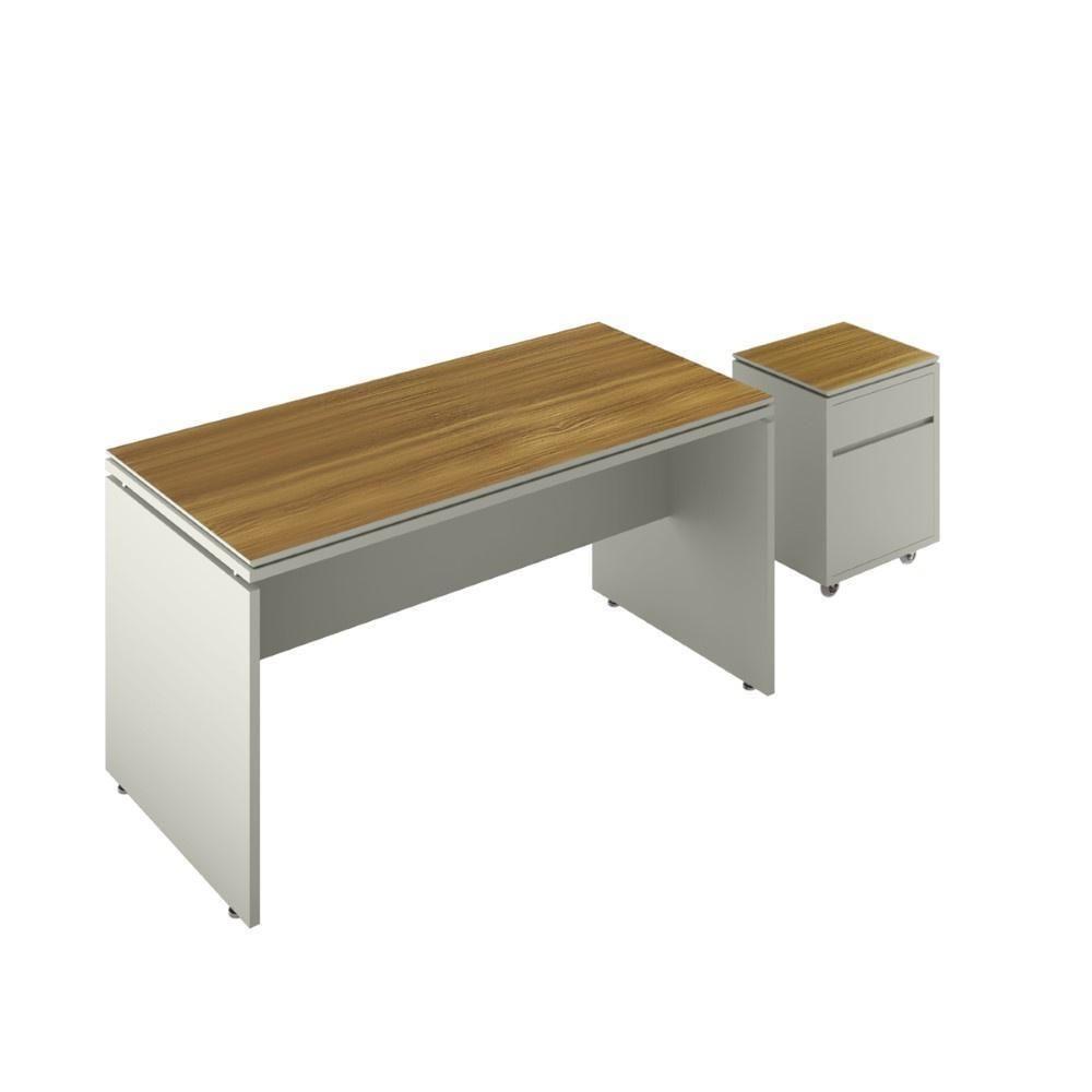 Conjunto De Escritório 2 Peças Mesa Gaveteiro 2 Gavetas Tund - Fendi E Freijó Fendi E Freijó - 1