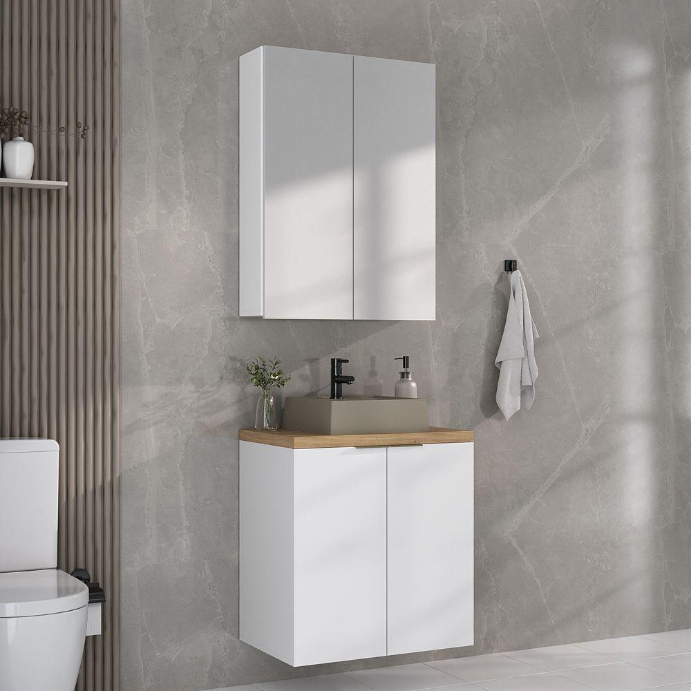 Conjunto De Banheiro Nature 60cm Estilare Cnj4009 Branco/carvalho - 1