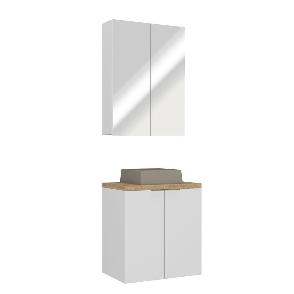 Conjunto De Banheiro Nature 60cm Estilare Cnj4009 Branco/carvalho - 3