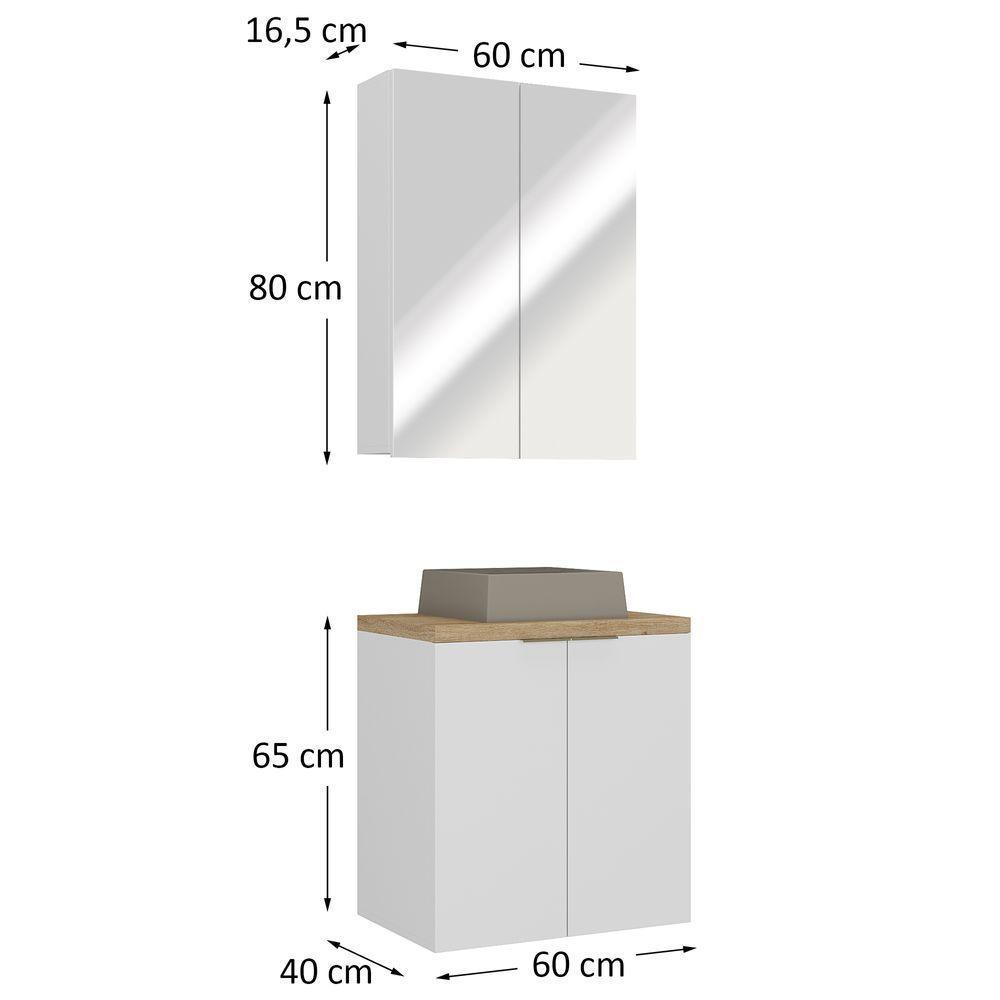 Conjunto De Banheiro Nature 60cm Estilare Cnj4009 Branco/carvalho - 5