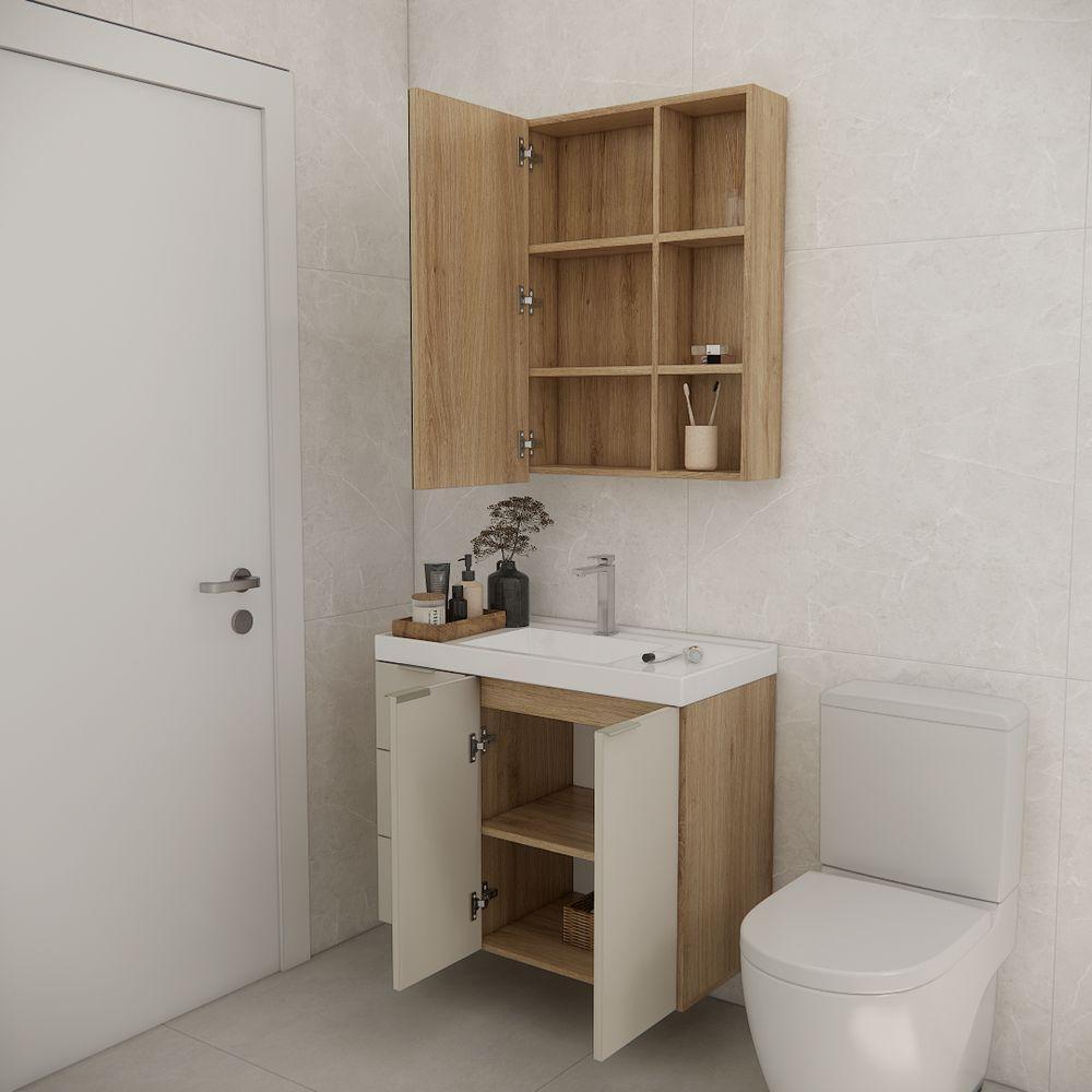 Conjunto De Banheiro Com Cuba Vittare 80cm Estilare CNJ5007 Carvalho-nude Gaveta Esquerda - 8