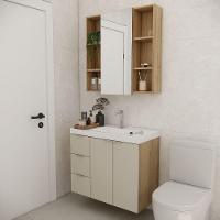 Conjunto De Banheiro Com Cuba Vittare 80cm Estilare CNJ5007 Carvalho-nude Gaveta Esquerda - 1