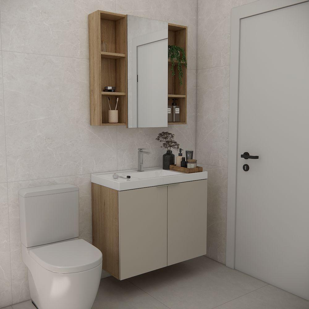 Conjunto De Banheiro Sem Cuba Vittare 80cm Estilare CNJ5005 Carvalho-nude - 1