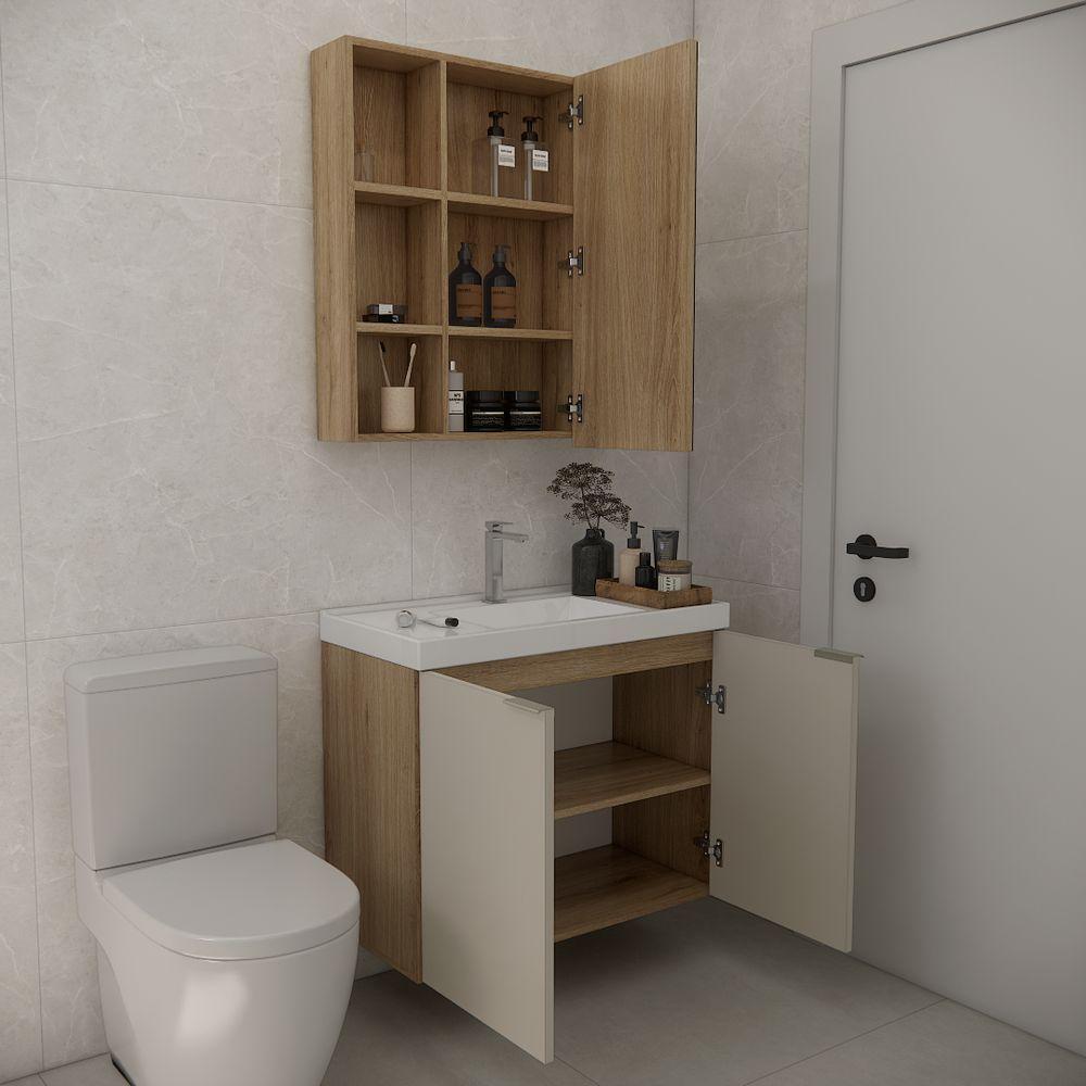 Conjunto De Banheiro Sem Cuba Vittare 80cm Estilare CNJ5005 Carvalho-nude - 5