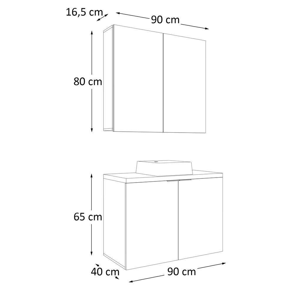 Conjunto Com Cuba Nature 90cm Estilare CNJ4033 Branco-carvalho - 4