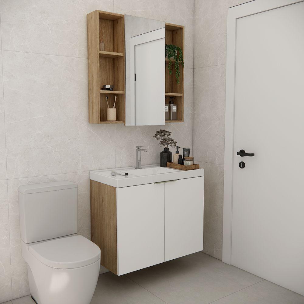 Conjunto De Banheiro Com Cuba Vittare 80cm Estilare CNJ5005 Carvalho-branco - 1