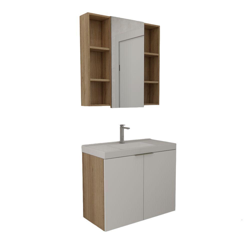 Conjunto De Banheiro Com Cuba Vittare 80cm Estilare CNJ5005 Carvalho-branco - 2