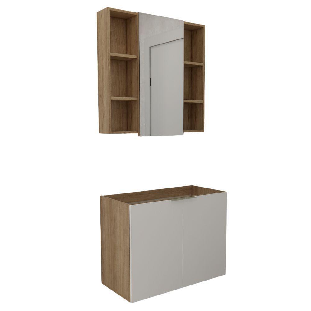 Conjunto De Banheiro Com Cuba Vittare 80cm Estilare CNJ5005 Carvalho-branco - 8