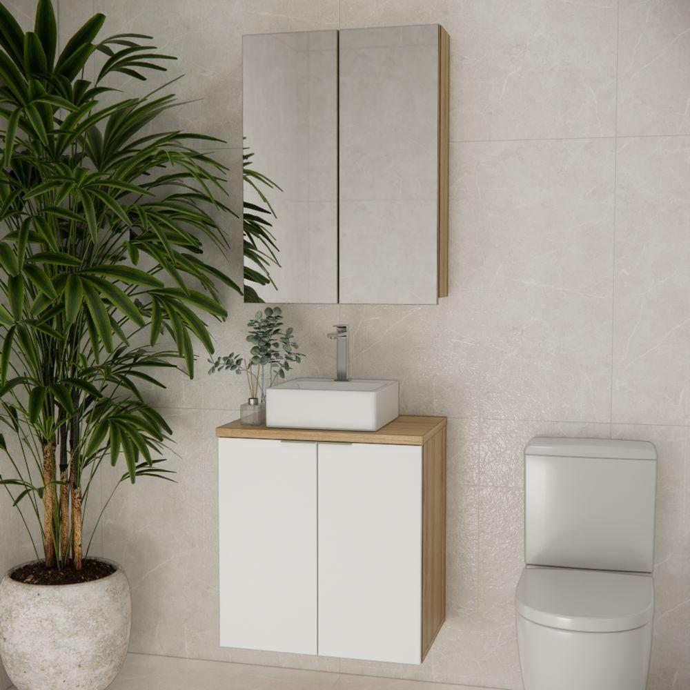 Conjunto De Banheiro Nature 60cm Estilare Cnj4009 Carvalho/branco - 1