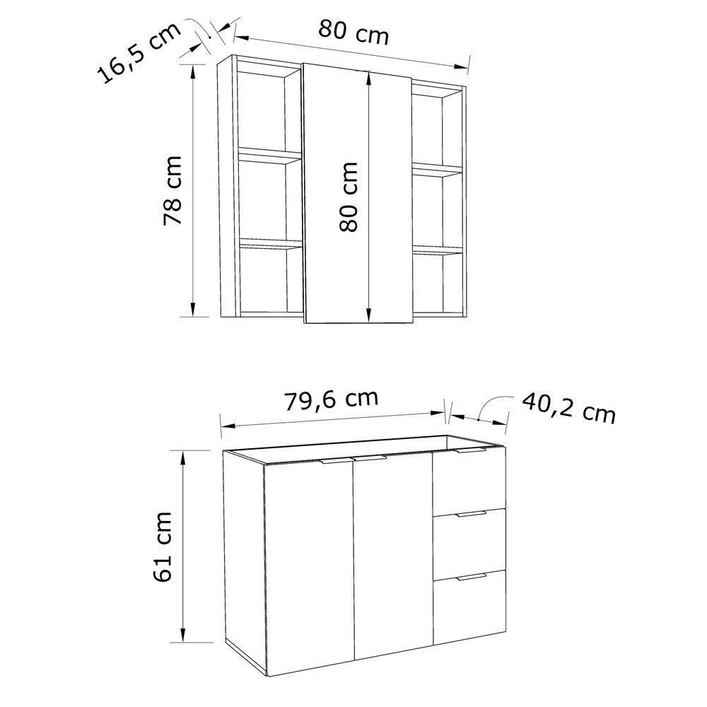 Conjunto De Banheiro Com Cuba Vittare 80cm Estilare CNJ5006 Carvalho-branco Gaveta Direita - 3