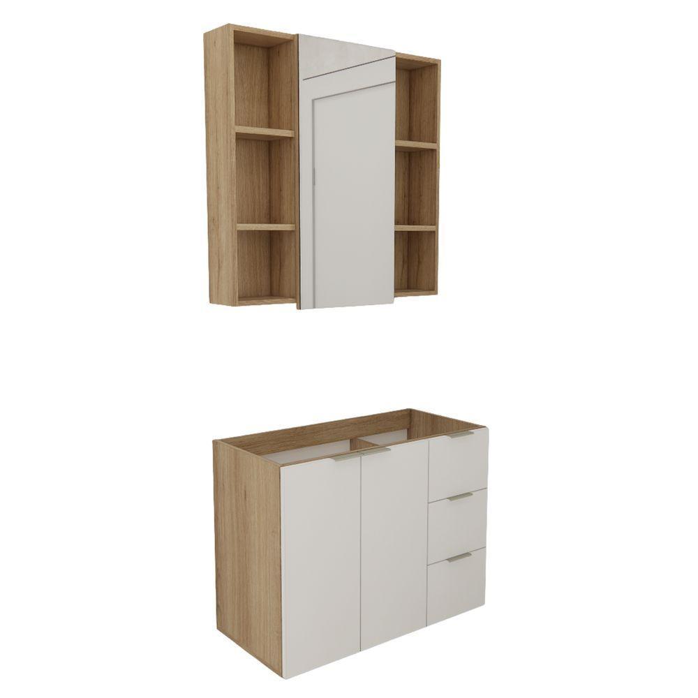 Conjunto De Banheiro Com Cuba Vittare 80cm Estilare CNJ5006 Carvalho-branco Gaveta Direita - 7