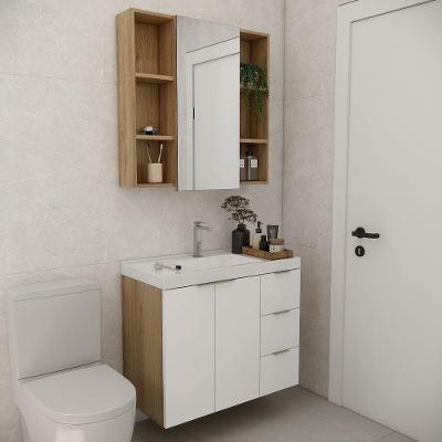 Conjunto De Banheiro Com Cuba Vittare 80cm Estilare CNJ5006 Carvalho-branco Gaveta Direita