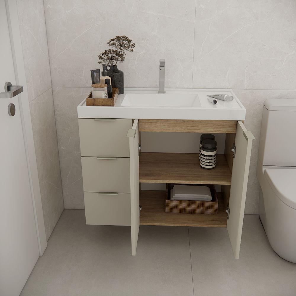 Gabinete De Banheiro Sem Cuba Vittare 79,6cm Estilare GAB5004 Carvalho-nude Gaveta Esquerda - 4