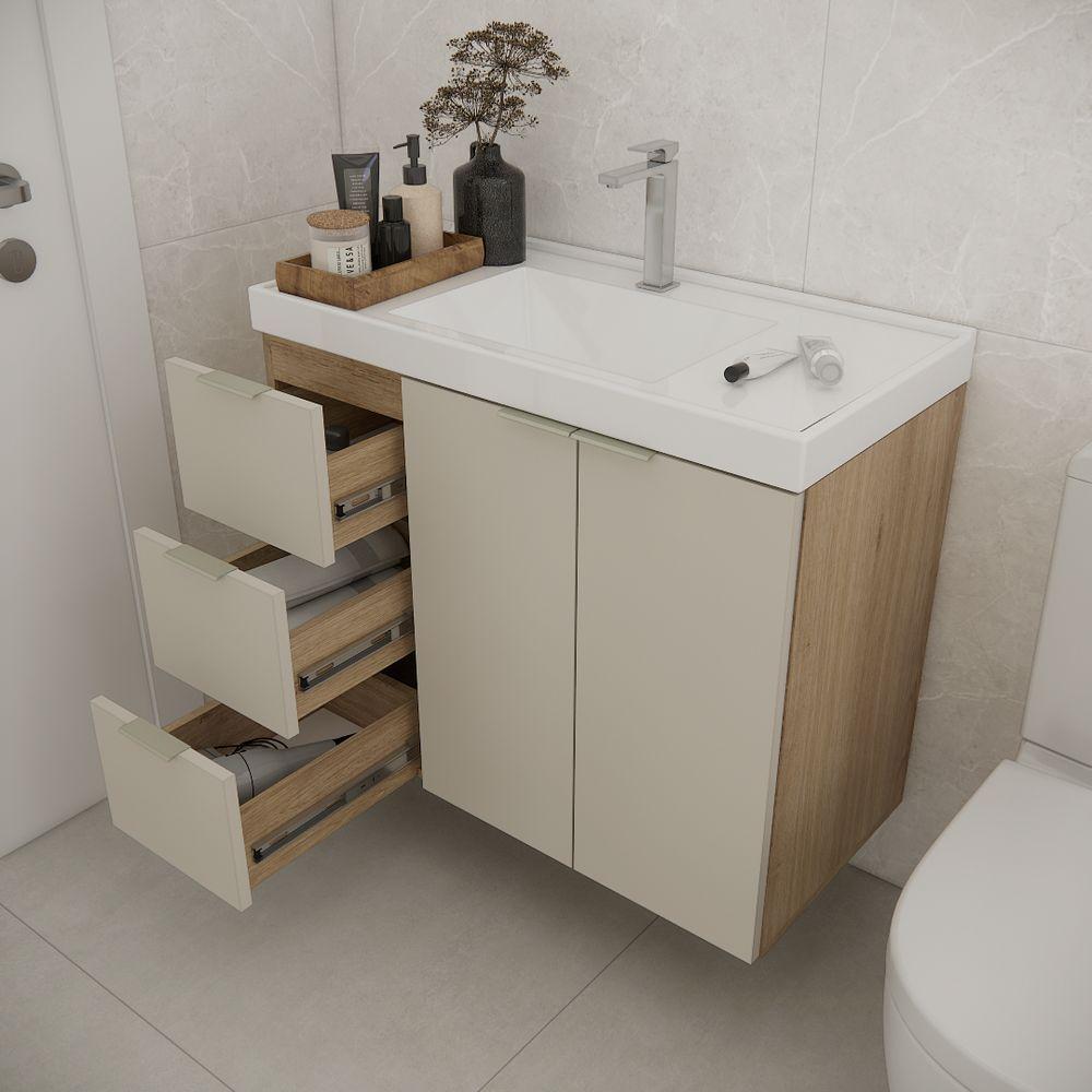 Gabinete De Banheiro Sem Cuba Vittare 79,6cm Estilare GAB5004 Carvalho-nude Gaveta Esquerda - 5