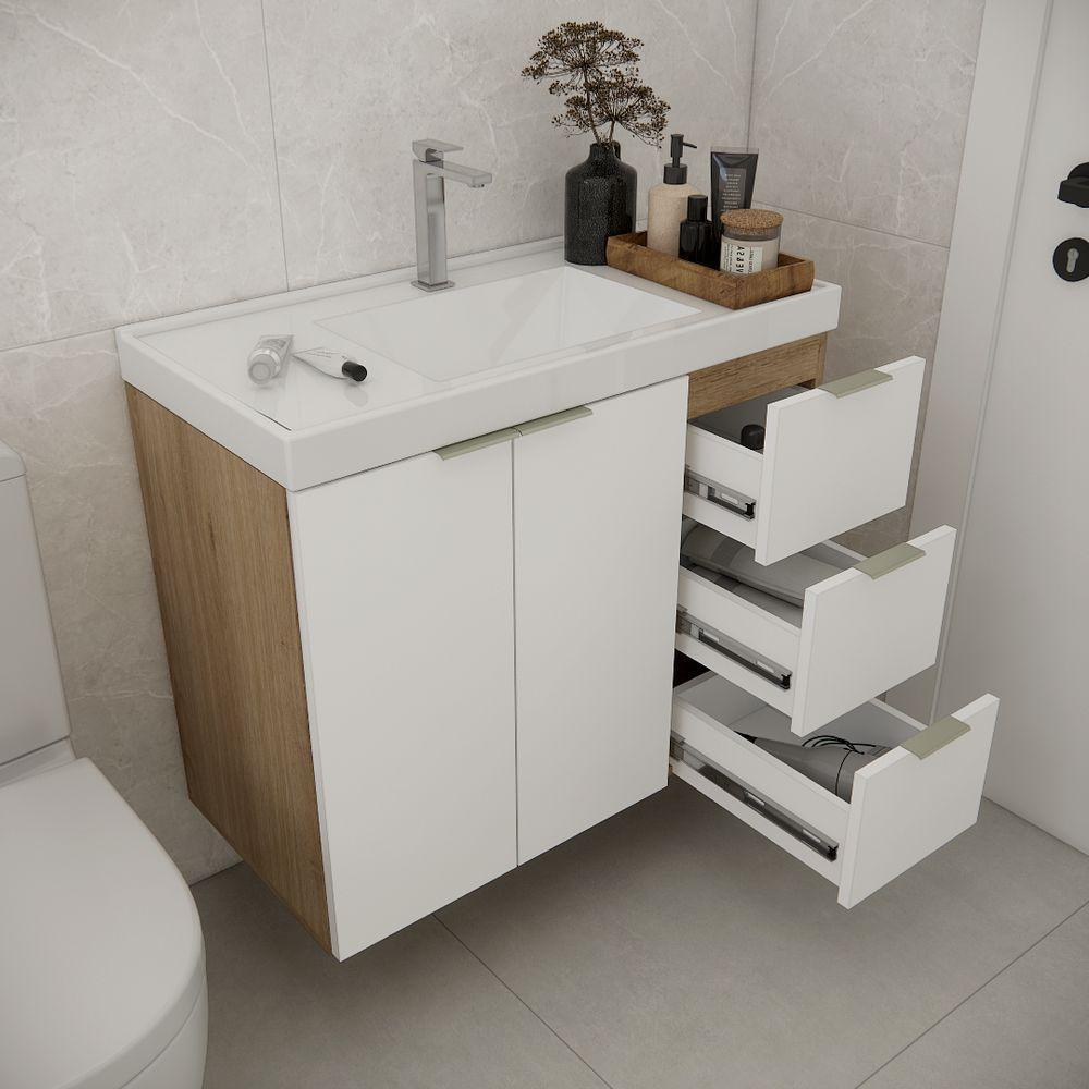 Gabinete De Banheiro Sem Cuba Vittare 79,6cm Estilare GAB5003 Carvalho-branco Gaveta Direita - 5