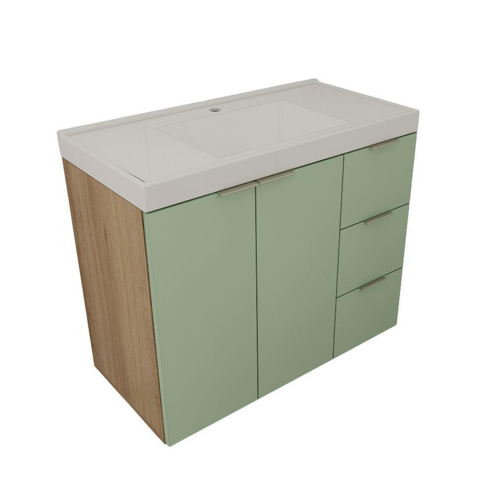Gabinete De Banheiro Com Cuba Vittare 79,6cm Estilare GAB5003 Carvalho-verde Gaveta Direita - 2