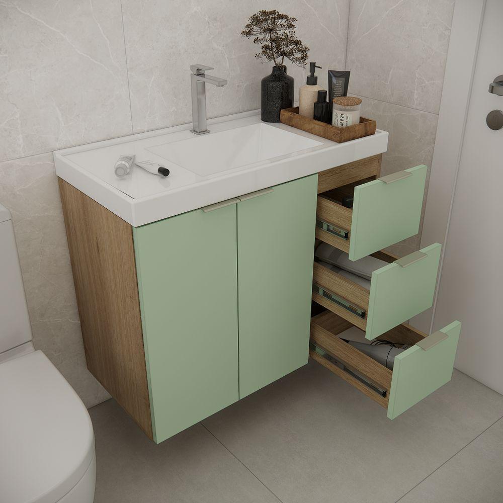 Gabinete De Banheiro Com Cuba Vittare 79,6cm Estilare GAB5003 Carvalho-verde Gaveta Direita - 6