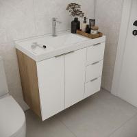 Gabinete De Banheiro Com Cuba Vittare 79,6cm Estilare GAB5003 Carvalho-branco Gaveta Direita - 1