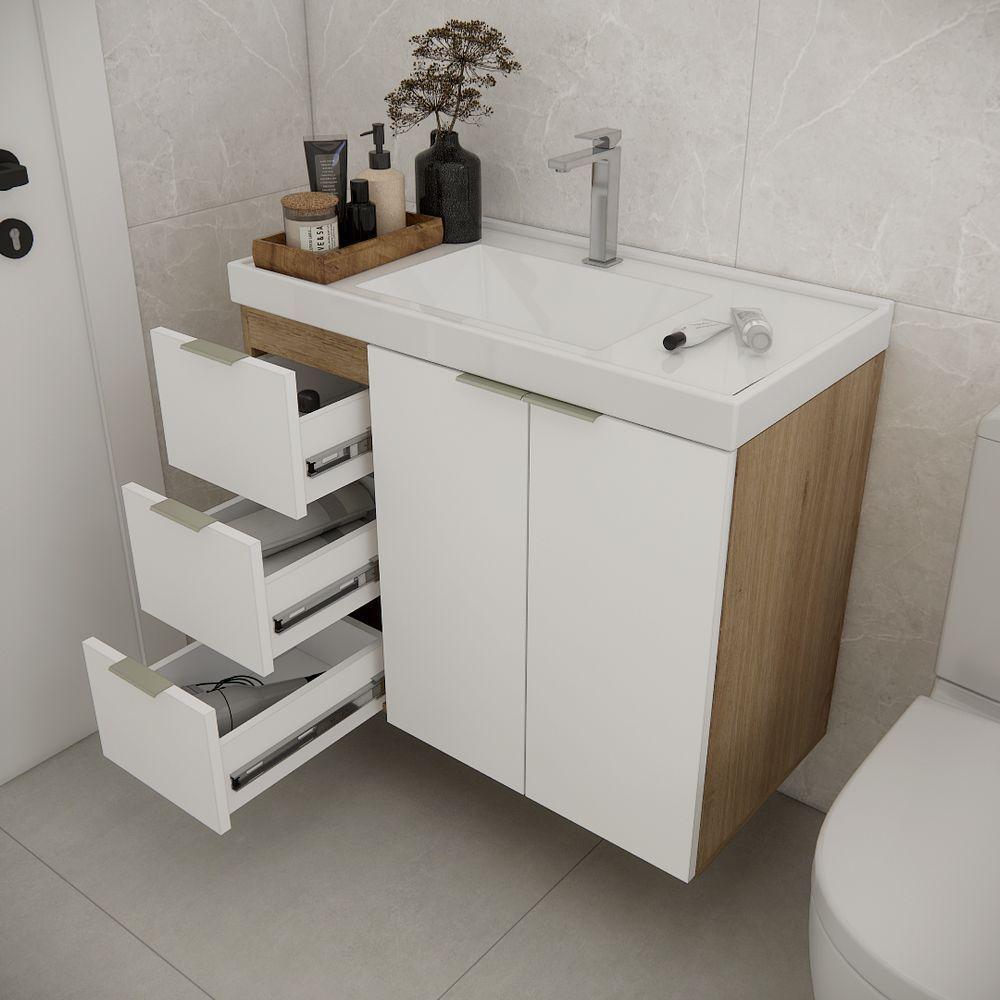 Gabinete De Banheiro Com Cuba Vittare 79,6cm Estilare GAB5004 Carvalho-branco Gaveta Esquerda - 5