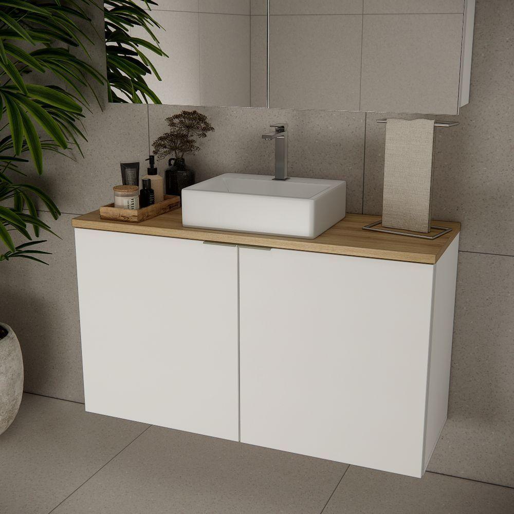 Gabinete Com Cuba Nature 110cm Estilare GAB4035 Branco-carvalho - 1