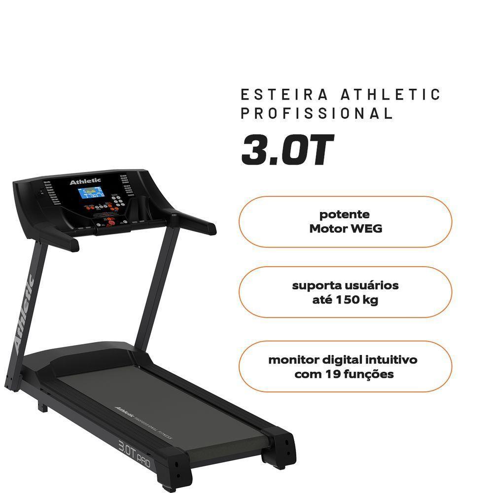 Esteira Profissional Athletic Amazon 3.0t 25km/h Suporta 150kg 18 Programas Academias/condomínios 110V - 4