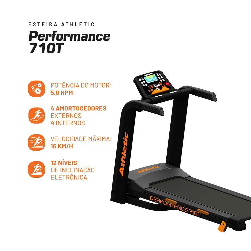 Esteira Elétrica Athletic Performance 710t 16km/h 130kg Dobrável Inclinação Eletrônica 25 Programas 220V - 3