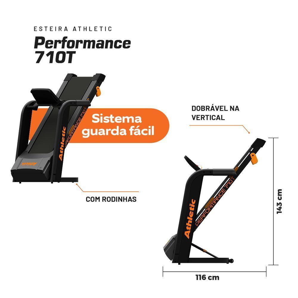 Esteira Elétrica Athletic Performance 710t 16km/h 130kg Dobrável Inclinação Eletrônica 25 Programas 220V - 4