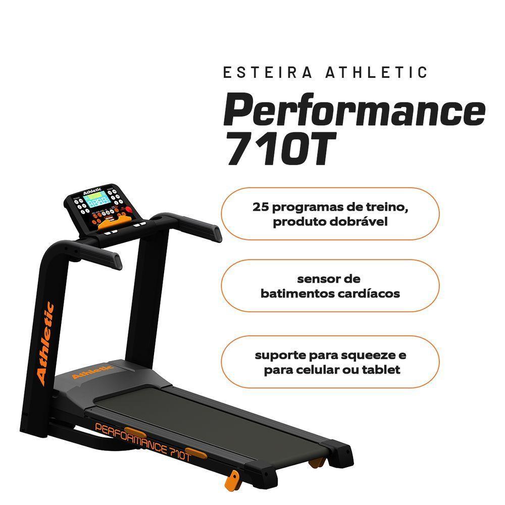 Esteira Elétrica Athletic Performance 710t 16km/h 130kg Dobrável Inclinação Eletrônica 25 Programas 220V - 5
