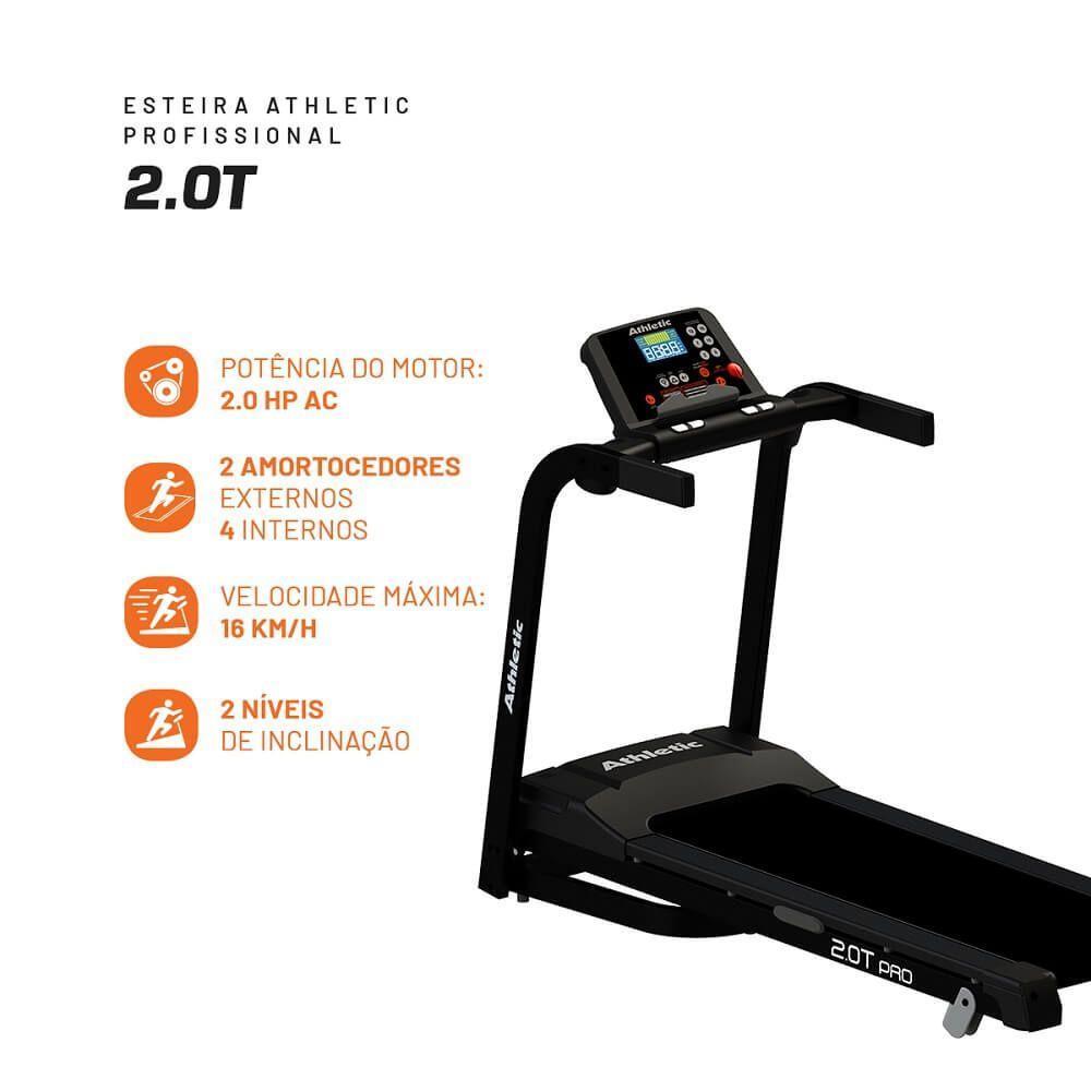 Esteira Ergométrica Athletic Profissional 2.0t 16km/h 130kg Suportados 26 Programas Motor Weg 110V - 2