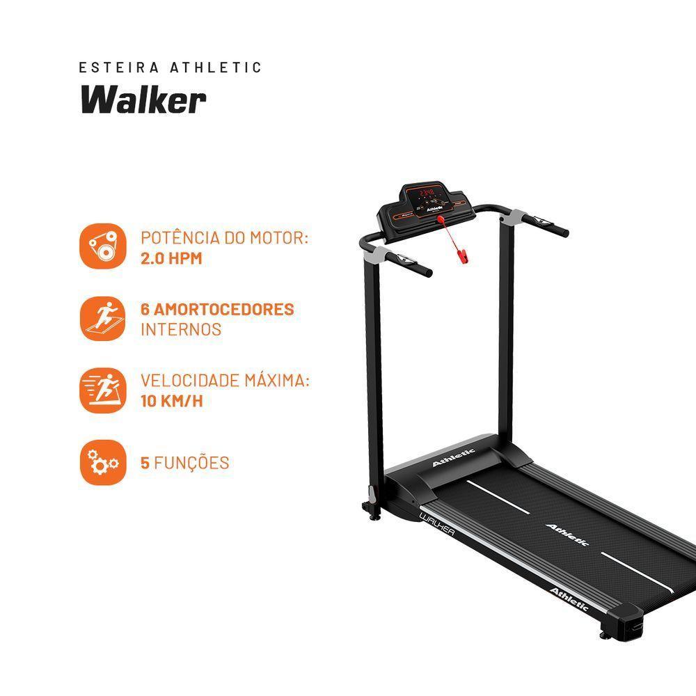 Esteira Elétrica Athletic Walker 10km/h 100kg Suportados Compacta Dobrável Silenciosa E Econômica Bivolt - 3