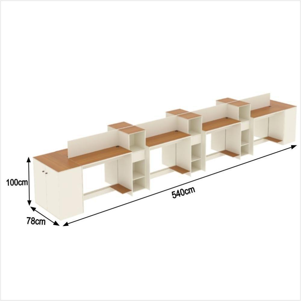 Estação De Trabalho 8 Lugares Tech Office 8 Mesas 6 Armários - Off White E Cedro Off White E Cedro - 2