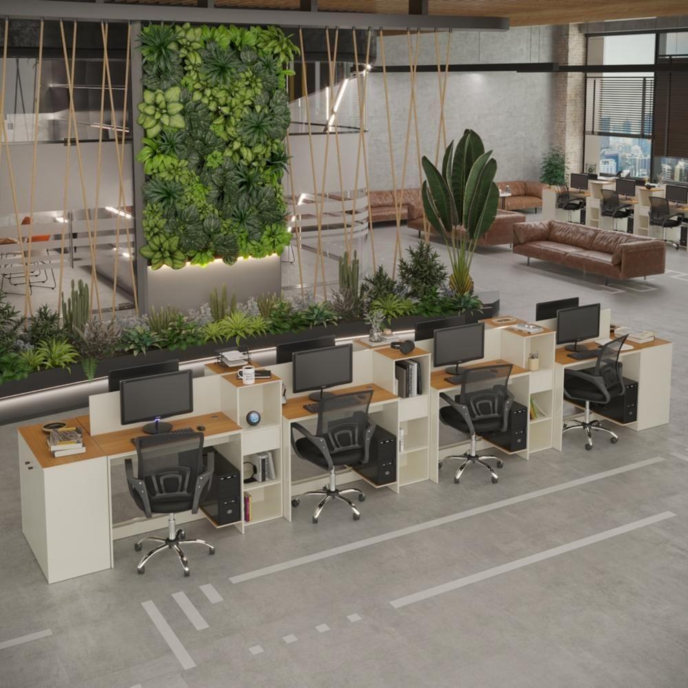 Estação De Trabalho 8 Lugares Tech Office 8 Mesas 6 Armários - Off White E Cedro Off White E Cedro - 4
