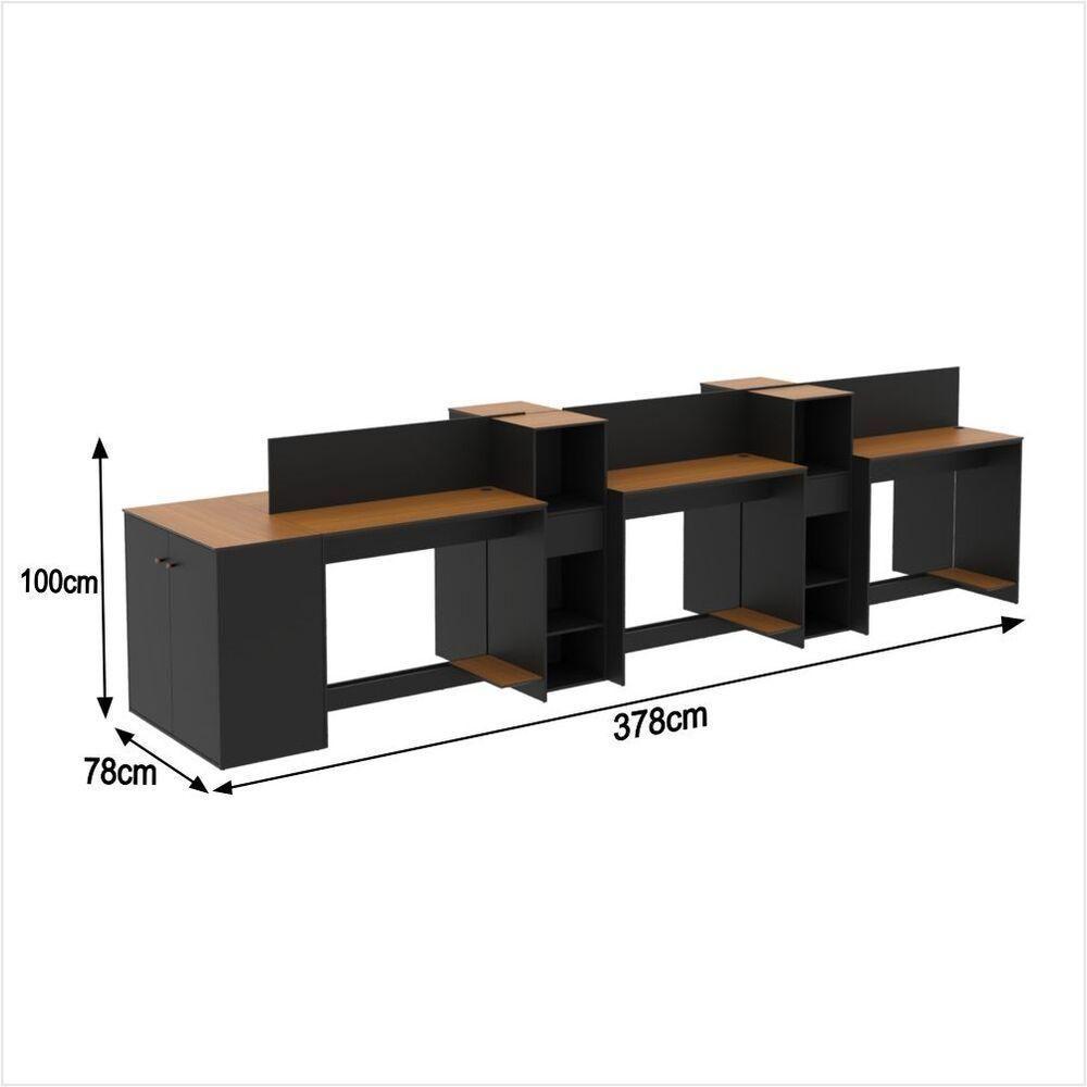Estação De Trabalho 6 Lugares Office Tech 6 Mesas 4 Armários - Preto E Cedro Preto E Cedro - 2