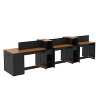 Estação De Trabalho 6 Lugares Office Tech 6 Mesas 4 Armários - Preto E Cedro Preto E Cedro - 3