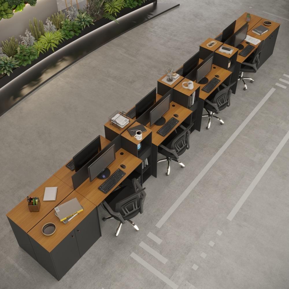 Estação De Trabalho 8 Lugares Tech Office 8 Mesas 6 Armários - Preto E Cedro Preto E Cedro - 1