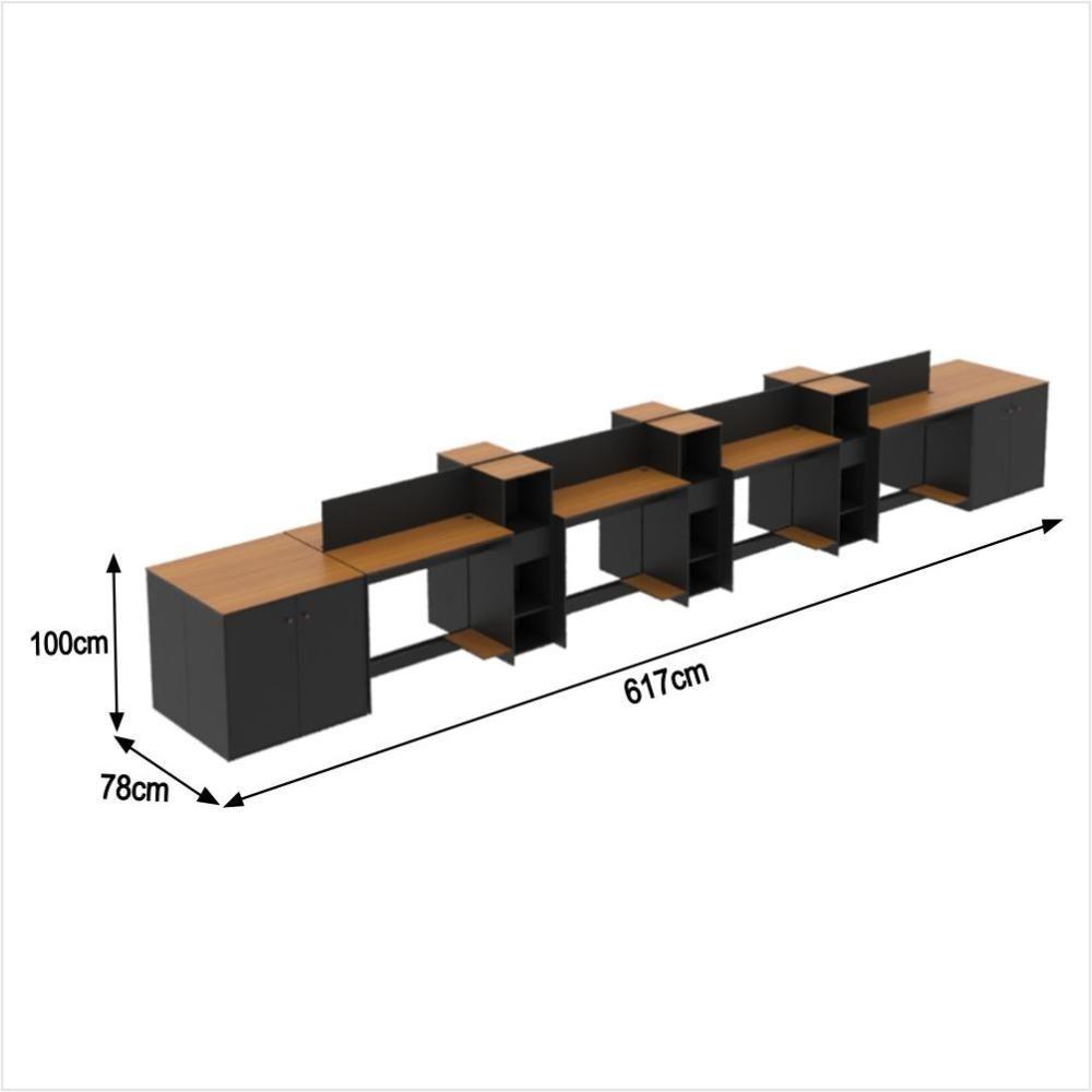 Estação De Trabalho 8 Lugares Tech Office 8 Mesas 6 Armários - Preto E Cedro Preto E Cedro - 2