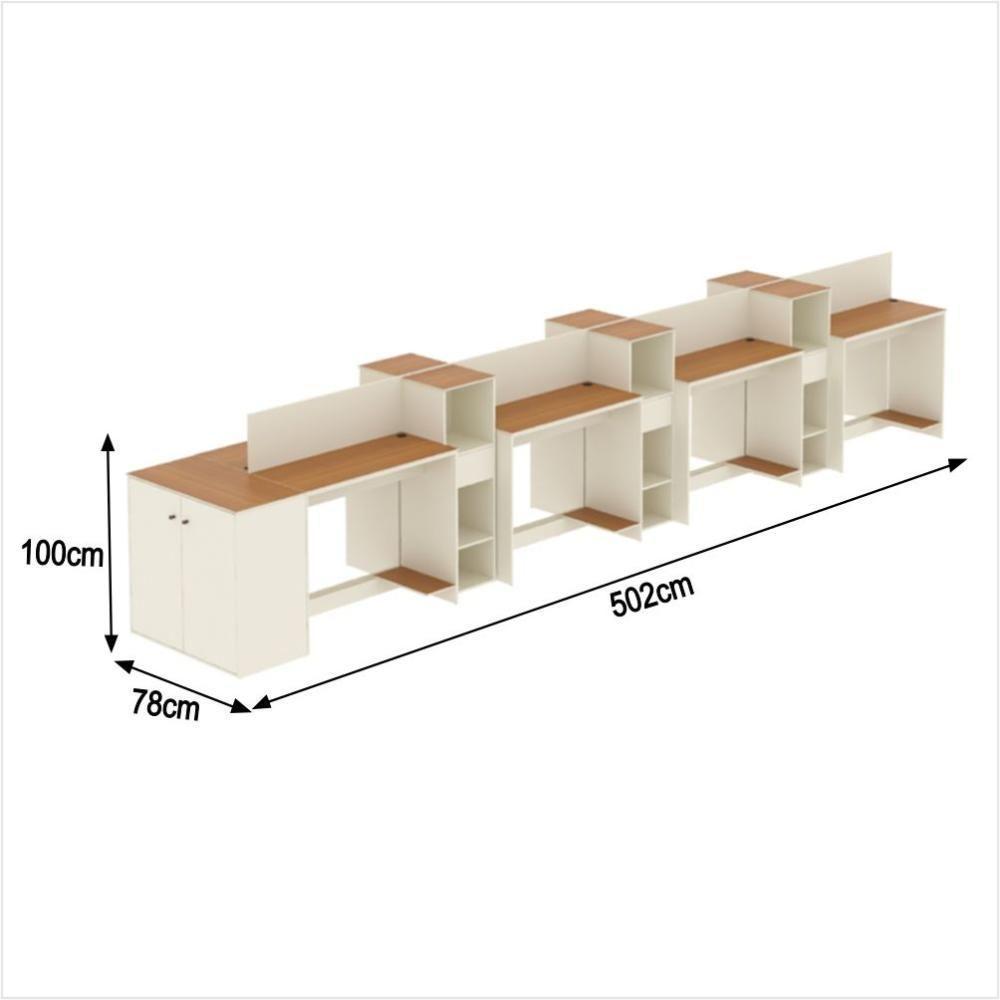 Estação De Trabalho 8 Lugares Tech Office 8 Mesas 6 Armários - Off White E Cedro Off White E Cedro - 2