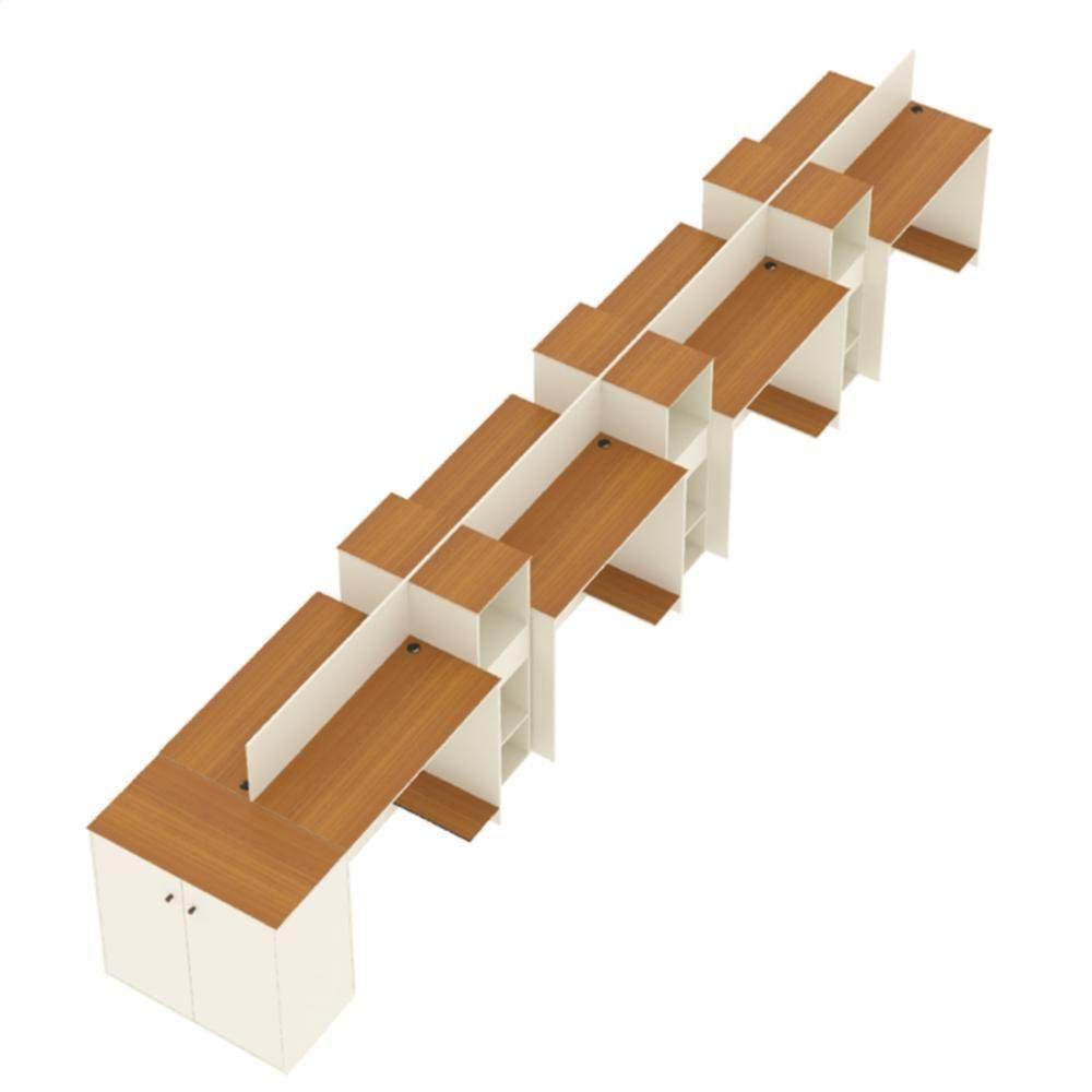 Estação De Trabalho 8 Lugares Tech Office 8 Mesas 6 Armários - Off White E Cedro Off White E Cedro - 3