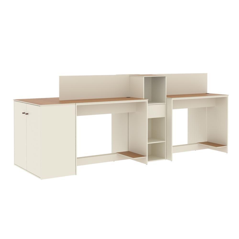 Estação De Trabalho 4 Lugares Office Tech 4 Mesas 2 Armários - Off White E Cedro Off White E Cedro - 3