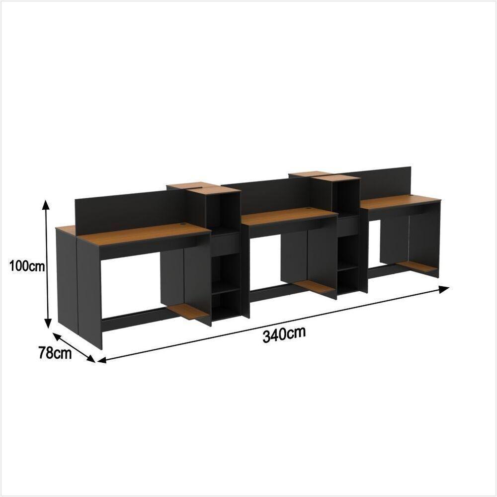 Estação De Trabalho 6 Lugares Office Tech 6 Mesas 4 Armários - Preto E Cedro Preto E Cedro - 2