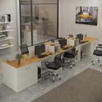 Estação De Trabalho 6 Lugares Tech Office 6 Mesas 4 Armários - Off White E Cedro Off White E Cedro - 1