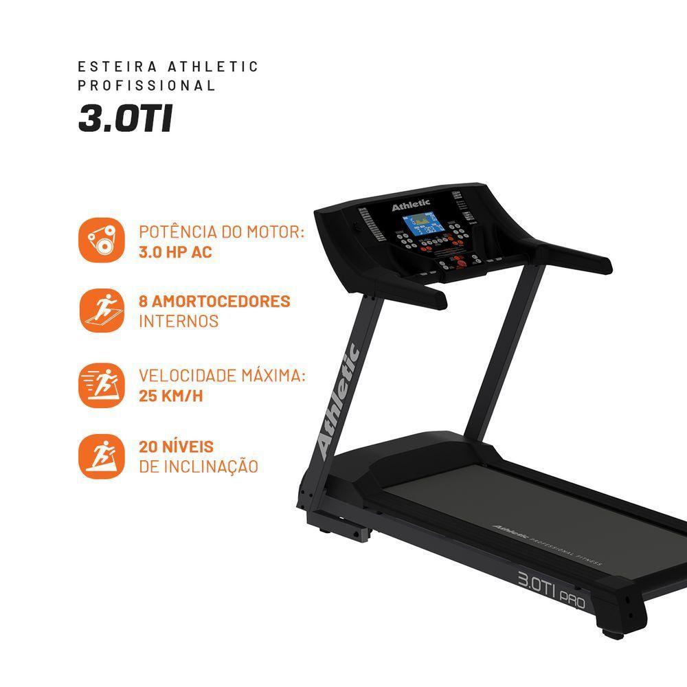 Esteira Profissional Athletic Amazon 3.0ti 25km/h Suporta150kg Inclinação Eletrônica 26 Programas 220V - 2