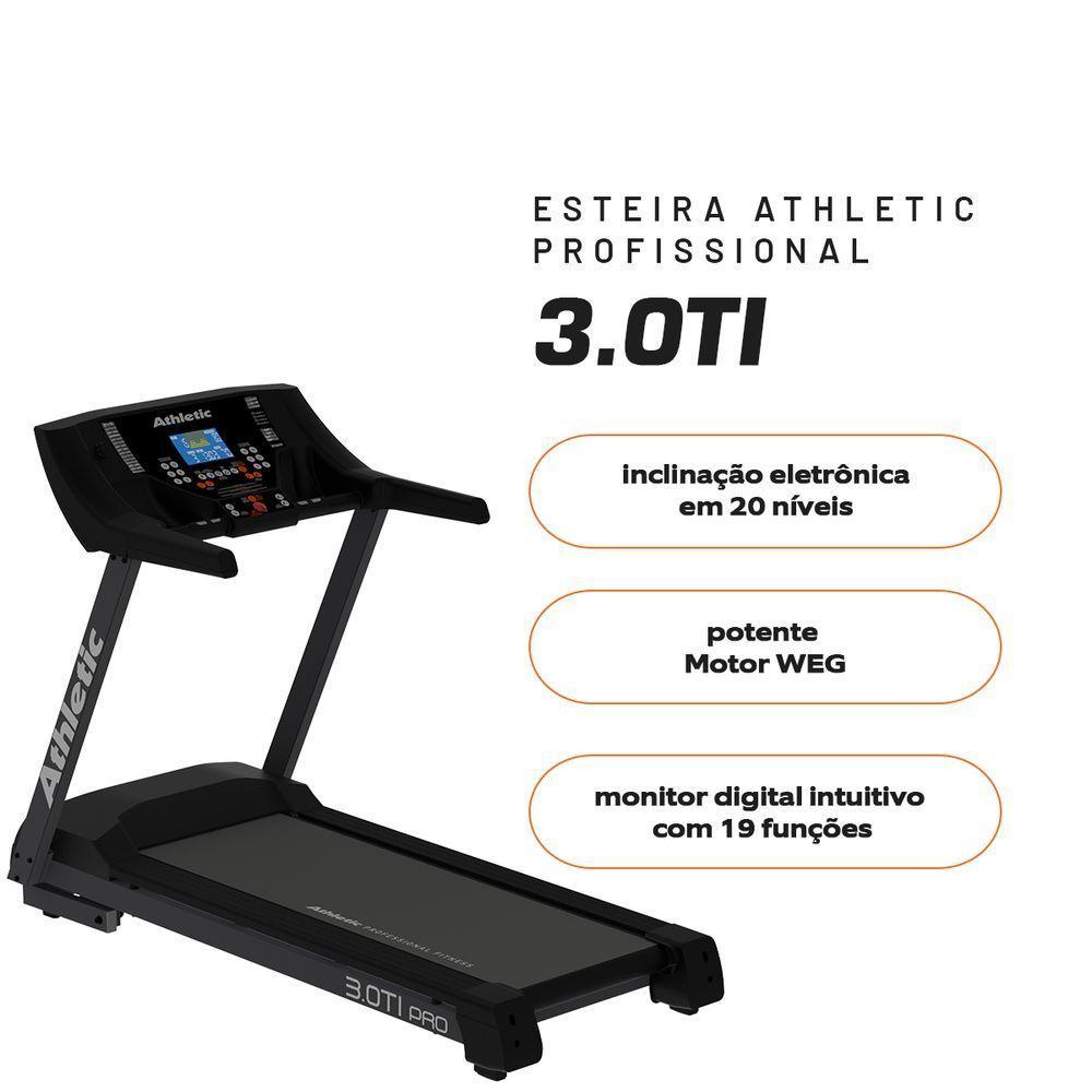 Esteira Profissional Athletic Amazon 3.0ti 25km/h Suporta150kg Inclinação Eletrônica 26 Programas 220V - 3
